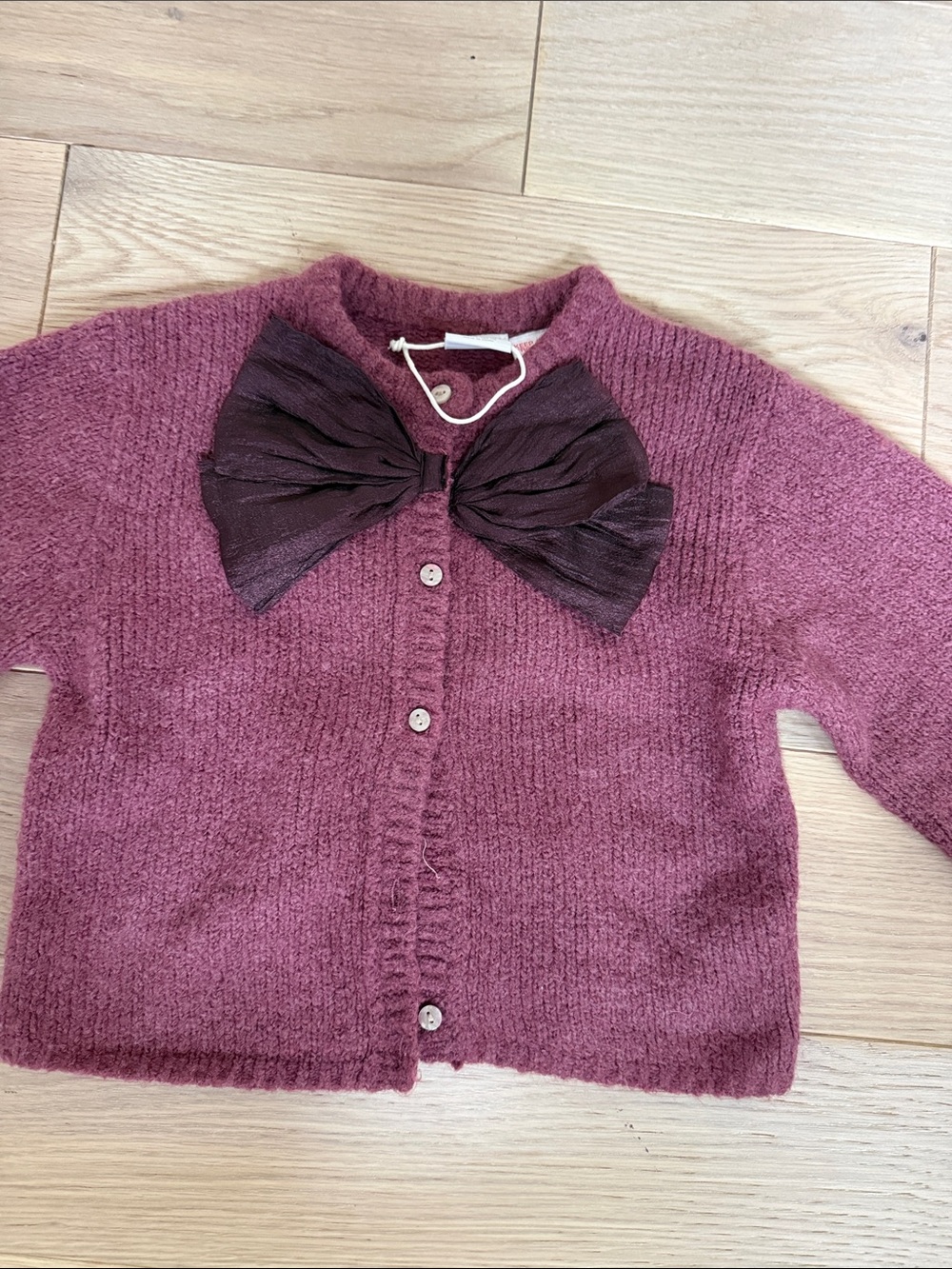 Girls' Bow-Accent Knit Cardigan - Pink